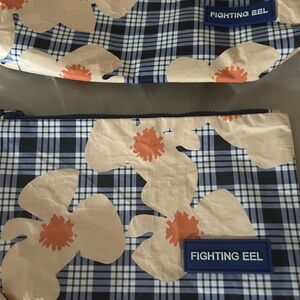 Fighting Eel Blue Plaid Floral Cosmetic Pouches